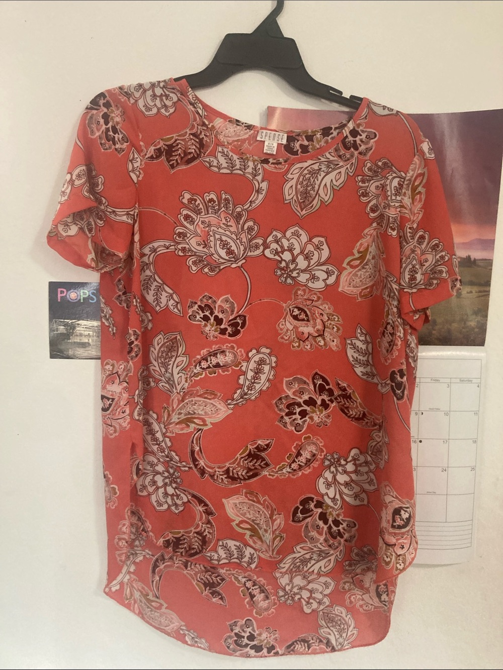 Spense Coral Paisley Short Sleeve Blouse